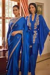 Buy_Isha Gupta Tayal_Blue Top Satin Organza Embroidered Tilla Sweetheart Naazni Kimono Skirt Set _Online_at_Aza_Fashions