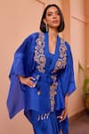 Shop_Isha Gupta Tayal_Blue Top Satin Organza Embroidered Tilla Sweetheart Naazni Kimono Skirt Set _Online_at_Aza_Fashions