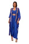 Buy_Isha Gupta Tayal_Blue Top Satin Organza Embroidered Tilla Naazni Kimono Skirt Set  