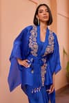 Buy_Isha Gupta Tayal_Blue Top Satin Organza Embroidered Tilla Naazni Kimono With Bustier  