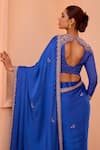 Shop_Isha Gupta Tayal_Blue Saree Pure Satin Embroidered Tilla Round Noor Border With Blouse _at_Aza_Fashions