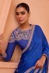 Shop_Isha Gupta Tayal_Blue Saree Pure Satin Embroidered Tilla Round Noor Border With Blouse _Online_at_Aza_Fashions