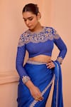 Isha Gupta Tayal_Blue Saree Pure Satin Embroidered Tilla Round Noor Border With Blouse _at_Aza_Fashions