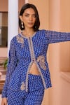 Buy_Isha Gupta Tayal_Blue Georgette Printed Bandhani Round Ridha Top And Sharara Set  