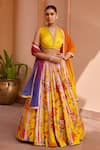 Buy_Isha Gupta Tayal_Yellow Lehenga Silk Printed Floral V Neck Khushrang Set _at_Aza_Fashions