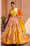 Buy_Isha Gupta Tayal_Yellow Lehenga Silk Printed Floral V Neck Khushrang Set _Online_at_Aza_Fashions