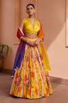 Buy_Isha Gupta Tayal_Yellow Lehenga Silk Printed Floral V Neck Khushrang Set 