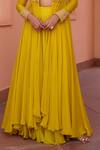 Buy_Isha Gupta Tayal_Yellow Top Satin Embroidered Tilla V Neck Mastani Cape Sharara Set _Online_at_Aza_Fashions