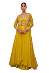 Shop_Isha Gupta Tayal_Yellow Top Satin Embroidered Tilla V Neck Mastani Cape Sharara Set  _Online_at_Aza_Fashions