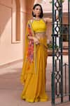 Buy_Isha Gupta Tayal_Yellow Saree Organza Printed Khushrang Pre-stitched With Blouse  _at_Aza_Fashions