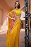 Buy_Isha Gupta Tayal_Yellow Saree Organza Printed Khushrang Pre-stitched With Blouse  _Online_at_Aza_Fashions