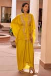 Buy_Isha Gupta Tayal_Yellow Top Satin Organza Embroidered Tilla Sweetheart Aashna Kimono Skirt Set _at_Aza_Fashions