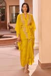 Isha Gupta Tayal_Yellow Top Satin Organza Embroidered Tilla Sweetheart Aashna Kimono Skirt Set _Online_at_Aza_Fashions