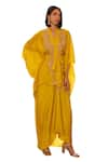 Shop_Isha Gupta Tayal_Yellow Top Satin Organza Embroidered Tilla Aashna Kimono Skirt Set _Online_at_Aza_Fashions