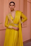 Isha Gupta Tayal_Yellow Saree And Top Satin Qurbat Pre-draped Set With Cape _Online_at_Aza_Fashions