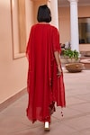 Shop_Isha Gupta Tayal_Red Kurta And Pant Linen Satin Embroidered Shalene Cape With Set _at_Aza_Fashions