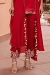 Isha Gupta Tayal_Red Kurta And Pant Linen Satin Embroidered Shalene Cape With Set _Online_at_Aza_Fashions
