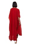 Shop_Isha Gupta Tayal_Red Kurta And Pant Linen Satin Embroidered Shalene Cape With Set 