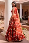 Shop_Isha Gupta Tayal_Red Lehenga Silk Printed Floral V Neck Shringar Set _at_Aza_Fashions