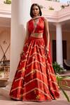 Buy_Isha Gupta Tayal_Red Lehenga Silk Printed Floral V Neck Shringar Set _Online_at_Aza_Fashions