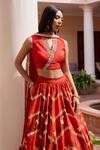 Buy_Isha Gupta Tayal_Red Lehenga Silk Printed Floral V Neck Shringar Set 