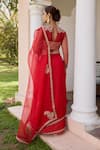 Shop_Isha Gupta Tayal_Red Chanderi Jacquard Embroidered Dori Round Apsara Border Saree Set _at_Aza_Fashions
