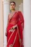 Isha Gupta Tayal_Red Chanderi Jacquard Embroidered Dori Round Apsara Border Saree Set _Online_at_Aza_Fashions