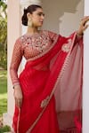 Buy_Isha Gupta Tayal_Red Chanderi Jacquard Embroidered Dori Round Apsara Border Saree Set _Online_at_Aza_Fashions