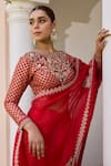 Shop_Isha Gupta Tayal_Red Chanderi Jacquard Embroidered Dori Round Apsara Border Saree Set _Online_at_Aza_Fashions