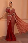 Buy_Isha Gupta Tayal_Red Georgette Printed Bandhani V Neck Tara Pre-draped Saree Set _at_Aza_Fashions