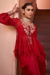 Isha Gupta Tayal_Red Top Organza Embroidered Dori V Neck Shabnami Skirt Set _at_Aza_Fashions