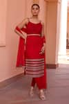 Buy_Isha Gupta Tayal_Red Kurta Georgette Kasturi Border Straight Churidar Set _at_Aza_Fashions