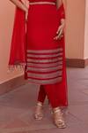 Buy_Isha Gupta Tayal_Red Kurta Georgette Kasturi Border Straight Churidar Set _Online_at_Aza_Fashions