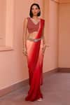 Buy_Isha Gupta Tayal_Red Saree Crepe Printed Firoza Ombre Pre-stitched With Blouse _at_Aza_Fashions
