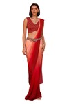 Buy_Isha Gupta Tayal_Red Saree Crepe Printed Bandhani V Neck Firoza Ombre Pre-stitched With Blouse _Online_at_Aza_Fashions