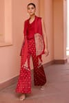 Buy_Isha Gupta Tayal_Red Satin Embroidery Zari Thread Jacket Aafreen Flared Pant Set _at_Aza_Fashions