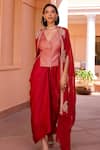 Isha Gupta Tayal_Red Waistcoat Chanderi Woven Floral V Aiza And Draped Skirt Set _Online_at_Aza_Fashions