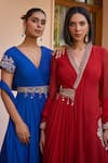 Buy_Isha Gupta Tayal_Red Anarkali Georgette Embroidery Tilla Scallop Gulnar With Dupatta _Online_at_Aza_Fashions