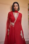Isha Gupta Tayal_Red Anarkali Georgette Embroidery Tilla Scallop Gulnar With Dupatta _at_Aza_Fashions