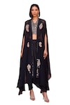 Isha Gupta Tayal_Black Cape Organza Embroidery Dori Cape Open Seher Marodi Draped Pant Set _Online_at_Aza_Fashions