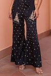 Isha Gupta Tayal_Black Satin Embroidery Tilla Cowl Neck Jugni Top And Pant Set _Online_at_Aza_Fashions