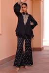 Buy_Isha Gupta Tayal_Black Top Satin Organza Embroidery Dori Khwab Marodi And Pant Set _at_Aza_Fashions