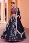 Buy_Isha Gupta Tayal_Black Blouse And Lehenga Silk Printed Floral Notched Khushnoor Set _at_Aza_Fashions