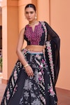 Isha Gupta Tayal_Black Blouse And Lehenga Silk Printed Floral Notched Khushnoor Set _at_Aza_Fashions