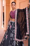 Buy_Isha Gupta Tayal_Black Blouse And Lehenga Silk Printed Floral Notched Khushnoor Set 
