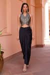 Buy_Isha Gupta Tayal_Black Waistcoat Chanderi Woven Floral V And Draped Pant Set _at_Aza_Fashions