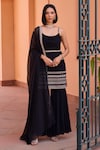 Buy_Isha Gupta Tayal_Black Kurta And Sharara Georgette Embroidery Dori Adah Draped Set _at_Aza_Fashions