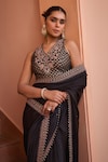 Isha Gupta Tayal_Black Saree Pure Satin Embroidery Tilla V Raina Border With Blouse _Online_at_Aza_Fashions