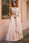 Buy_Isha Gupta Tayal_White Blouse Silk Embroidery Dori Asmee Waistband Lehenga Set _at_Aza_Fashions