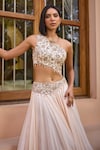 Isha Gupta Tayal_White Blouse Silk Embroidery Dori Asymmetric Asmee Waistband Lehenga Set _Online